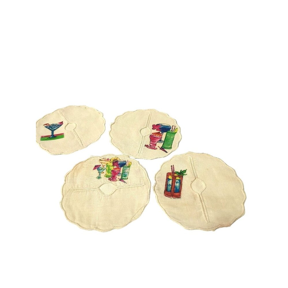 4 TROPICAL PRINT CLOTH COASTERS FOR STEMMED GLASSWARE